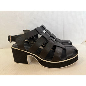 Shellys London Black Leather Platform Sandals Size 8.5